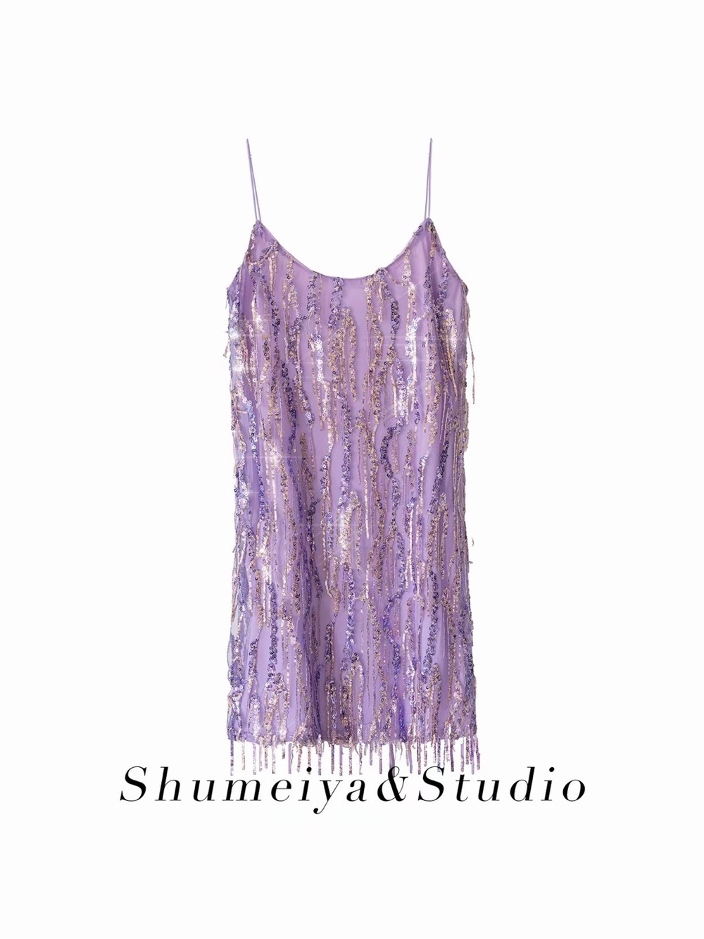 Lilac Sequin Fringe Slip Dress